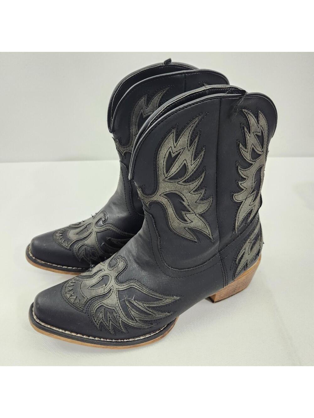 Roper Women's Amelia Eagle Overlay Western Boot Snip Toe Black Size 9